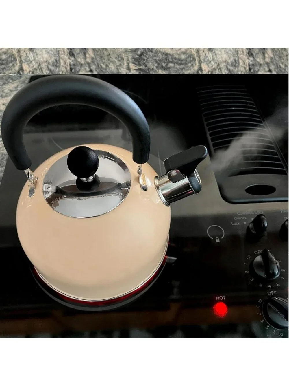 Pastel Cream Kitchen Whistling Tea Kettle 2 QT Stainless Steel Stovetop Teapot